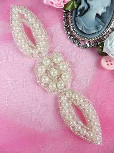 XR96 Pearly Gates Silver Beaded Applique 5"