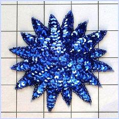 FS3378 Blue Starburst Beaded Sequin Applique 4"