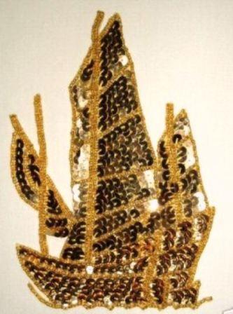 K9300 Gold Ship Sequin Beaded Appliques 7.25"