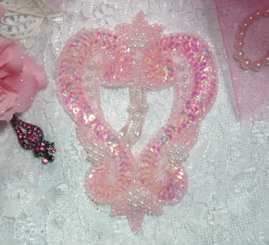 Pink Heart 4" Sequin Beaded Applique  0063