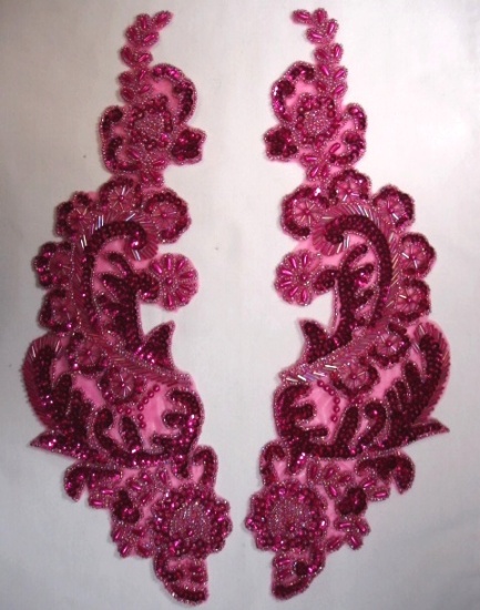 0049 Red Paris Mirror Pair 13" Sequn Beaded Appliques 0049