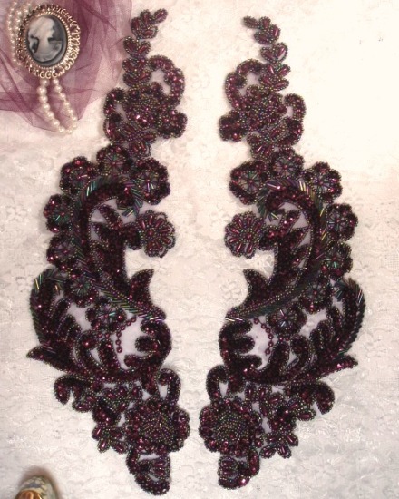 Wine Paris Mirror Pair 13" Sequin Beaded Appliques 0049