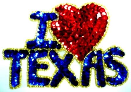 LC14  "I Love Texas" Sequin Beaded Applique 5"
