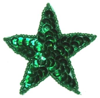 LC354 Green Star Sequin Beaded Applique  2.5"