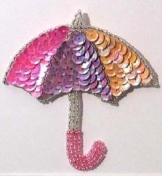 E1023D Pastel Umbrella Beaded Sequin Applique 3.75"