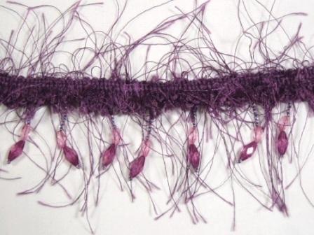 E2664  Plum Beaded Eyelash Gimp Fringe Trim