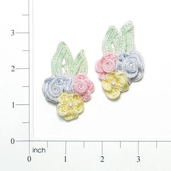 E3604  Pastel Crochet Ribbon Floral Applique Pair 2.25"
