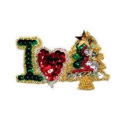 E533xs I Love Christmas Beaded Sequin Applique 2.75"
