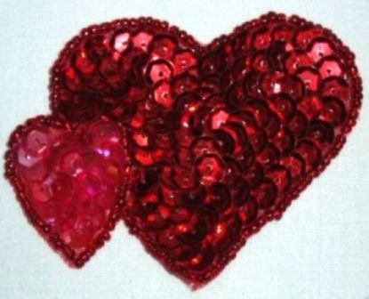 K9275  Double Heart Sequin Beaded Applique 2.5"