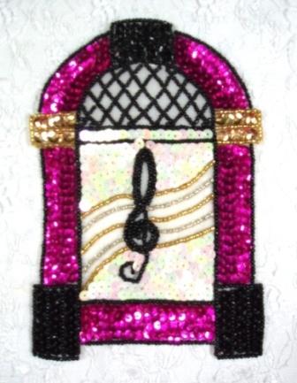 EA20  Fuchsia JukeBox Sequin Beaded Applique 6.5"