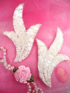 FS1023B White AB Mirror Pair Beaded Sequin Appliques 4"