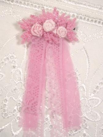 HB6  Pastel Pink Beaded Lace Hair bow