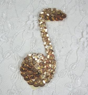 k8614A  Gold Eighth Note Sequin Musical Applique 3"