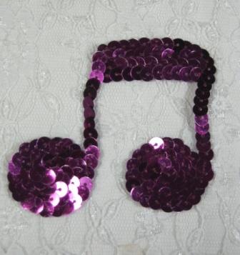 k8614  Purple Wine Musical Note Sequin Applique 3"