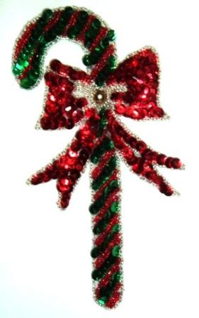 LC221 Candy Cane Christmas Sequin Beaded Applique 7"