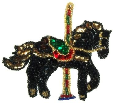 LC285   Black Carousel Horse Sequin Beaded Applique 7.5"