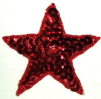 LC354 Red Star Sequin Beaded Applique  2.5"