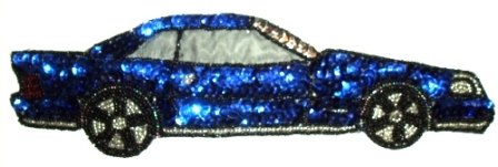 LC36-b Blue Car Sequin Beaded Applique 9.75"