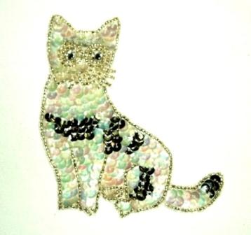 LC508  Cat Kitten Sequin Beaded Applique  4"