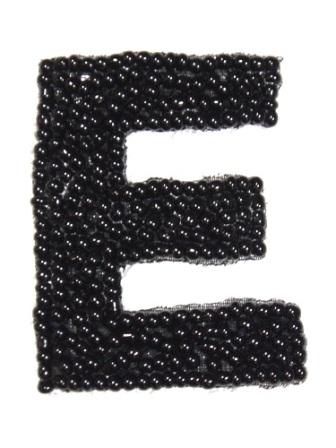 K1  Black Beaded Letter ( E ) Applique  1.75"