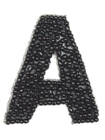 K1  Black Beaded Letter ( A ) Applique  1.75"