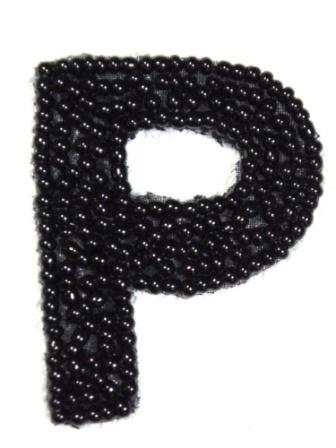 K1  Black Beaded Letter ( P ) Applique  1.75"