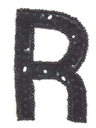 K2  Black Sequin Letter ( R ) Applique  2.75"