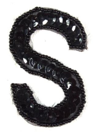 K2  Black Sequin Letter ( S ) Applique  2.75"