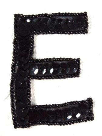 K2  Black Sequin Letter ( E ) Applique  2.75"