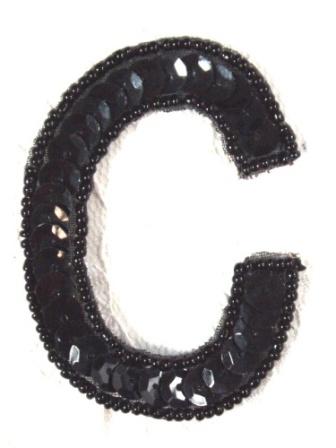 K2  Black Sequin Letter ( C ) Applique  2.75"