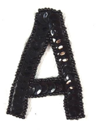 K2  Black Sequin Letter ( A ) Applique  2.75"