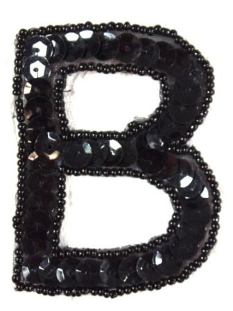 K2  Black Sequin Letter ( B ) Applique  2.75"