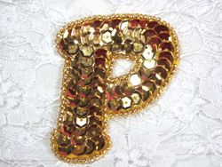 0274A  Letter ( P ) Sequin Beaded Applique 2.25"
