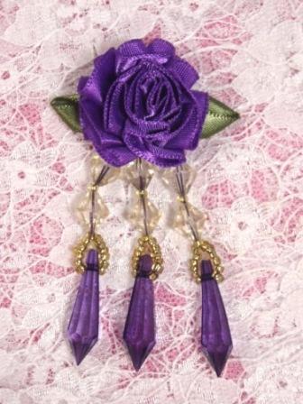 VD2  Purple Floral Dangle Beaded Applique 3"