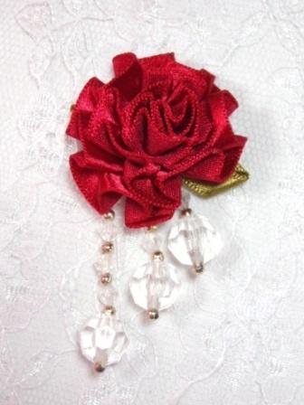 VD20  Red Crystal Floral Dangle Beaded Applique 2.5"