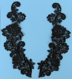 W4  Black Venise Lace Mirror Pair Beaded Sequin Appliques 10"