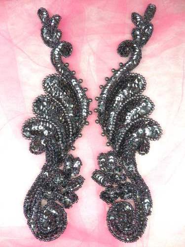 0016 Appliques Gunmetal Mirror Pair Beaded Sequin 8.5