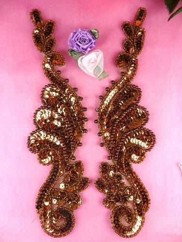 0016  Bronze Mirror Pair  Sequin Beaded Appliques 8.5