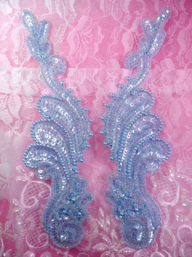 0016  Lt. Blue Mirror Pair 8 Sequin Beaded Appliques