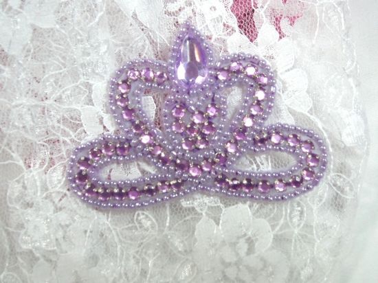 0025  Lavender Crown Jewel Rhinestone Beaded  Applique 3