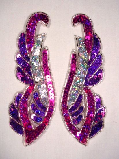 0033 Fuchsia Purple Silver Holographic Mirror Pair Sequin Beaded Appliques 6