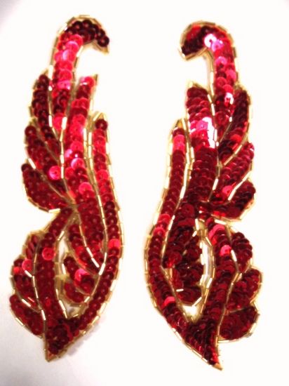 Sequin Appliques Red Mirror Pair Beaded 6.25 0033X