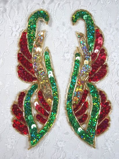 0033 Christmas Mirror Pair Sequin Beaded Appliques 6