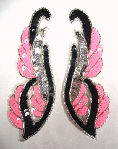 0033 Pink Black Mirror Pair Sequin Beaded Appliques 6.25