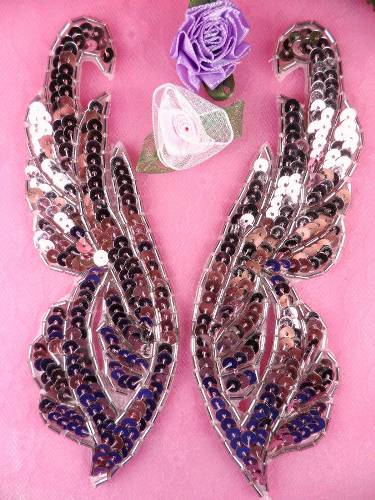 0033 Mauve Mirror Pair Sequin Beaded Appliques 6.25