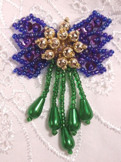 0036  Purple Green Bow Sequin Beaded Applique 2.5\