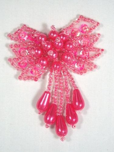 0036 Hot Neon Pink Bow Sequin Beaded Applique 2.5\
