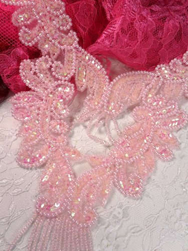 0037 Pink Bodice Yoke Beaded Sequin Applique