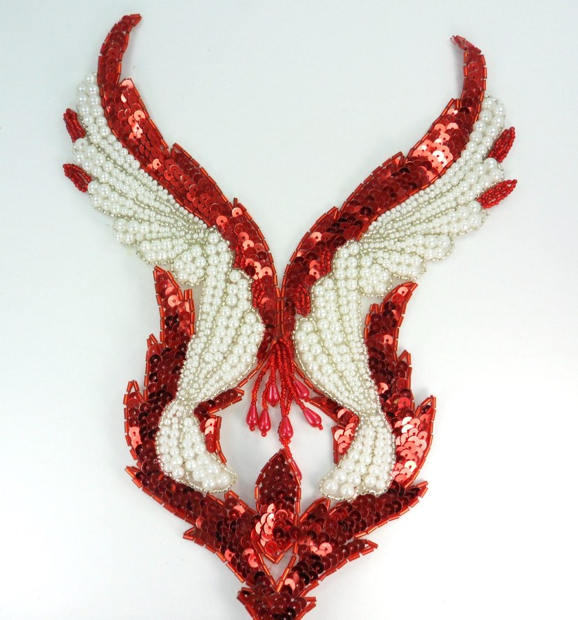 Red & Pearl Bodice Beaded Sequin Applique 11 0047