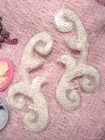 0050 White Mirror Pair Sequin Beaded Appliques 4\